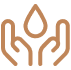 Two hands holding a water droplet icon.